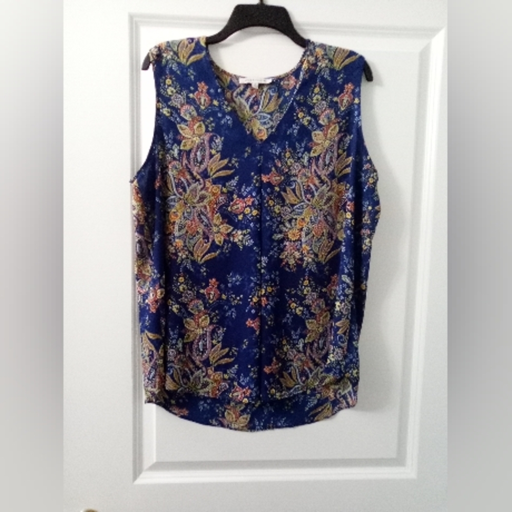 Boho Style Floral Sleeveless Blouse - Navy and Yellow Size XL By Rose & Olive